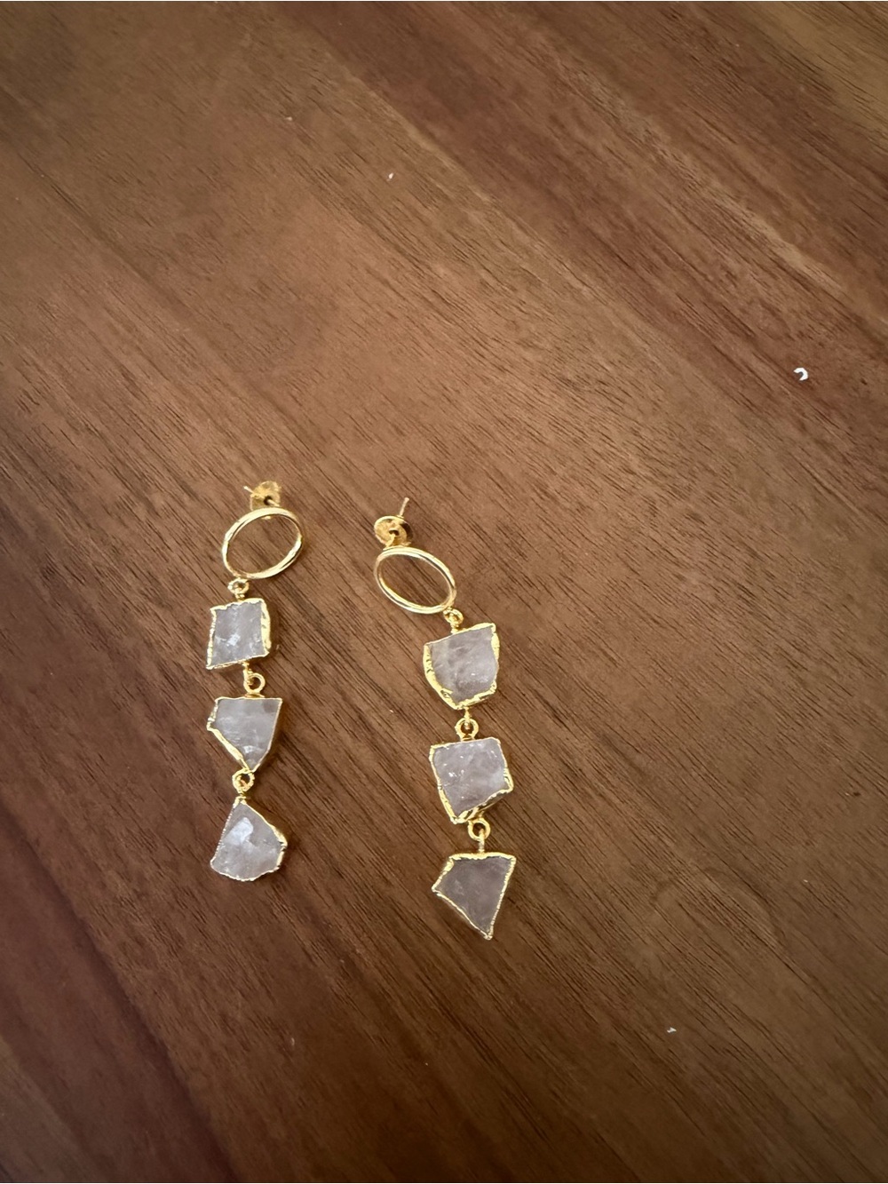 Gold-Tone White Stone Drop Earrings - Women Jewelry
